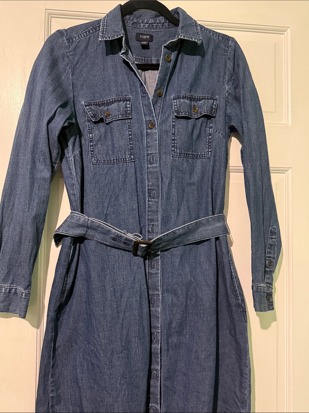 J. Crew Blue Denim Utility Dress with Belted Waist